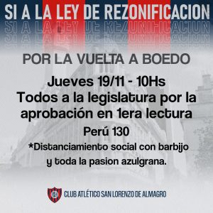#El19NTodosALaLegislatura: nueva movilización de los hinchas de cara a la primera lectura de la Ley