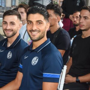 Los capitanes del Ciclón, junto a Messi en la inauguración del predio de AFA