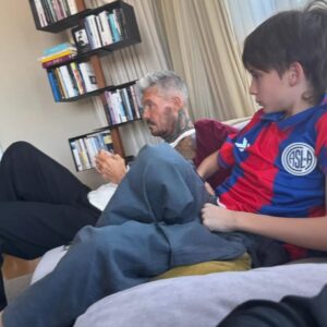 Tinelli celebró el triunfo de San Lorenzo junto a su hijo Lorenzo