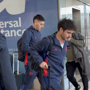 Hernández y Cerutti junto a la delegación de San Lorenzo que viajó a Brasil